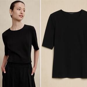 Banana Republic Factory Soft Touch Scuba Black Top Short Sleeve Small NWOT